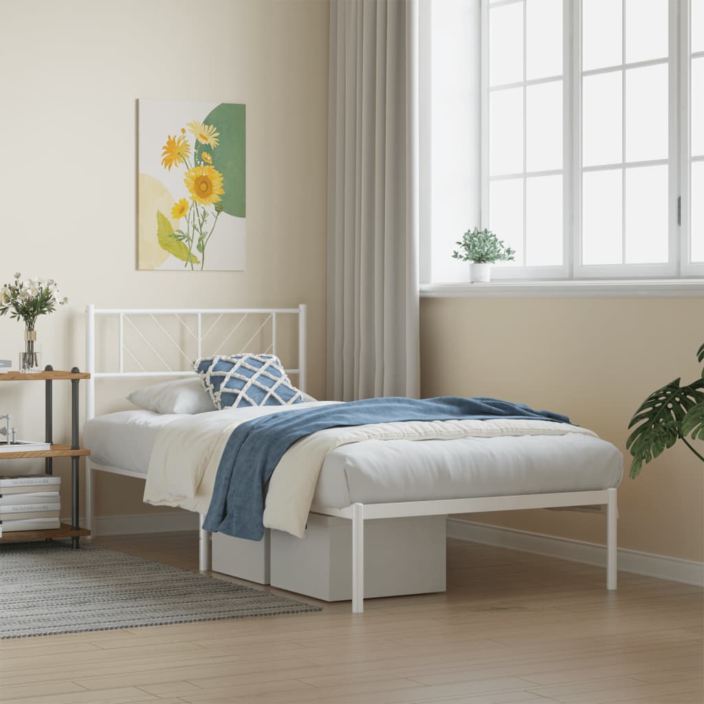 vidaXL Cadre de lit métal sans matelas avec tête de lit blanc 90x200cm