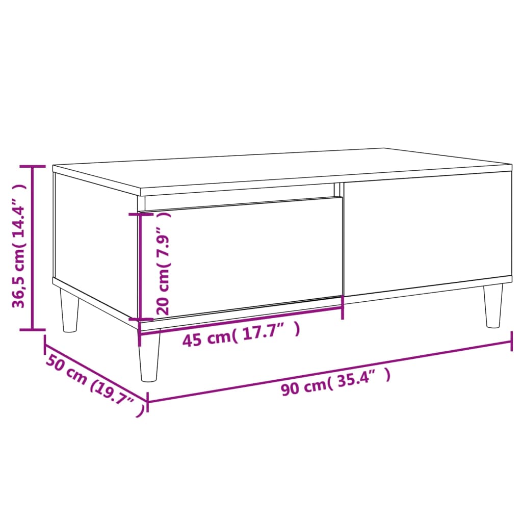 vidaXL Table basse Noir 90x50x36,5 cm Bois d'ingénierie