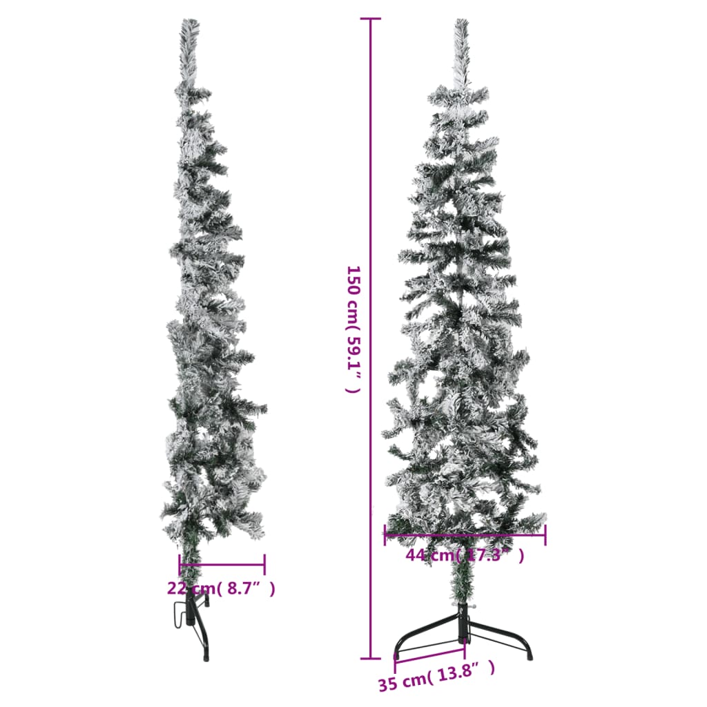 vidaXL Demi sapin de Noël artificiel mince avec neige floquée 150 cm