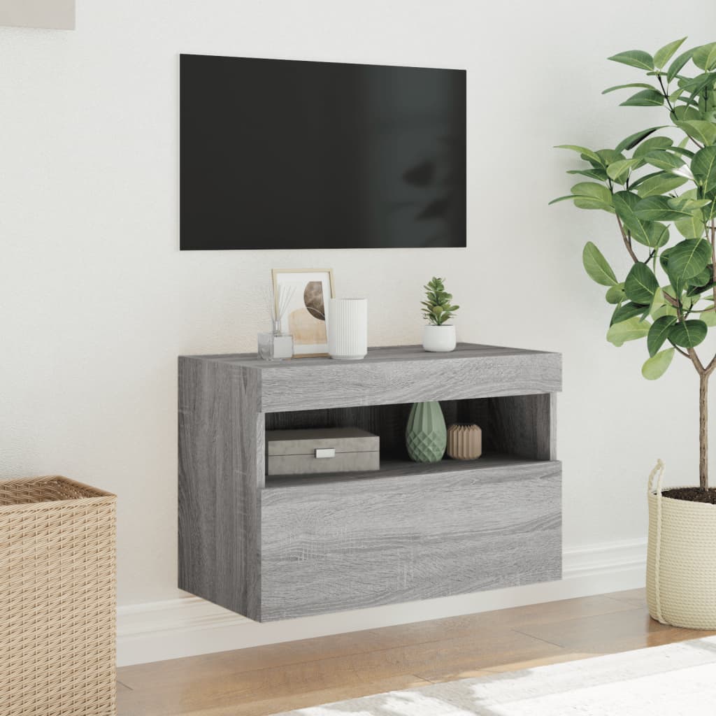 vidaXL Meuble TV mural avec lumières LED sonoma gris 60x30x40 cm