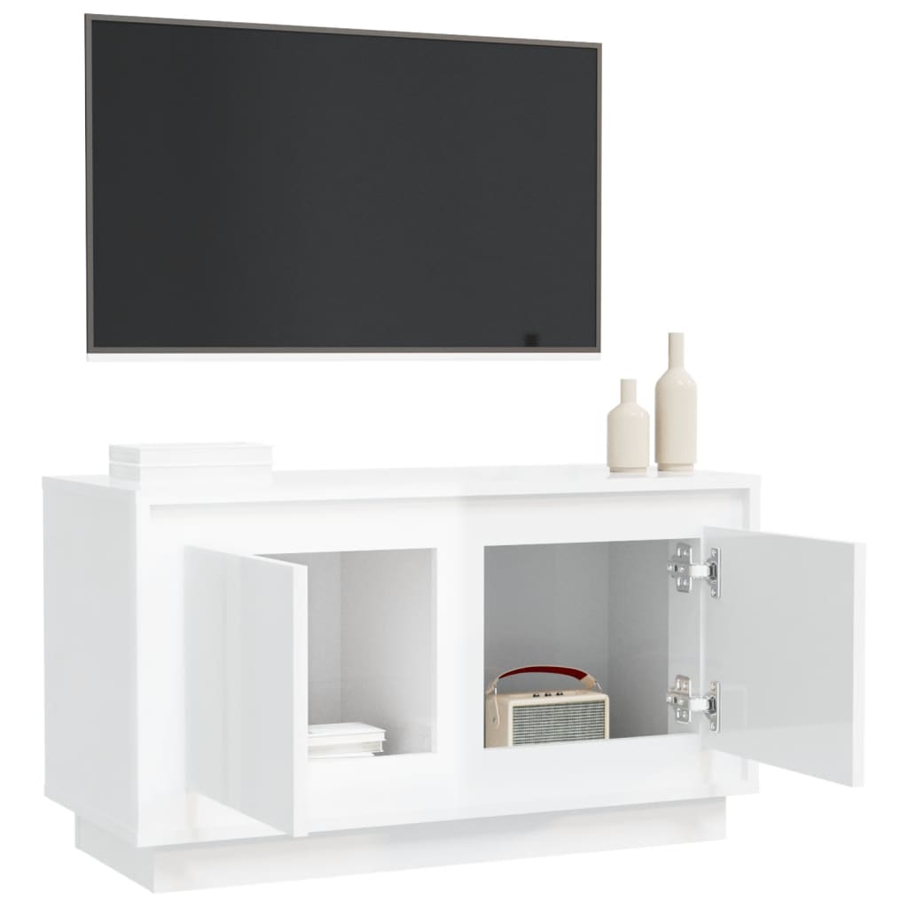 vidaXL Meuble TV blanc brillant 80x35x45 cm bois d'ingénierie