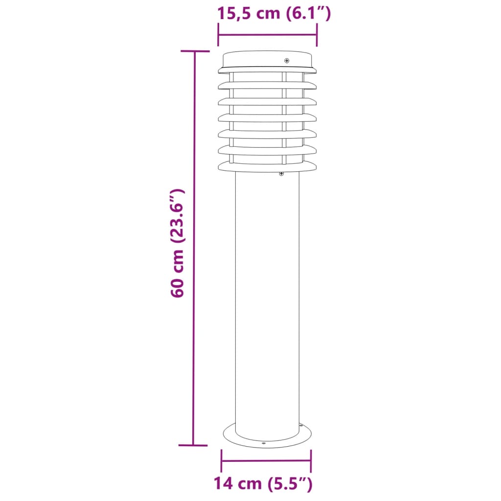 vidaXL Lampadaire d'extérieur noir 60 cm acier inoxydable