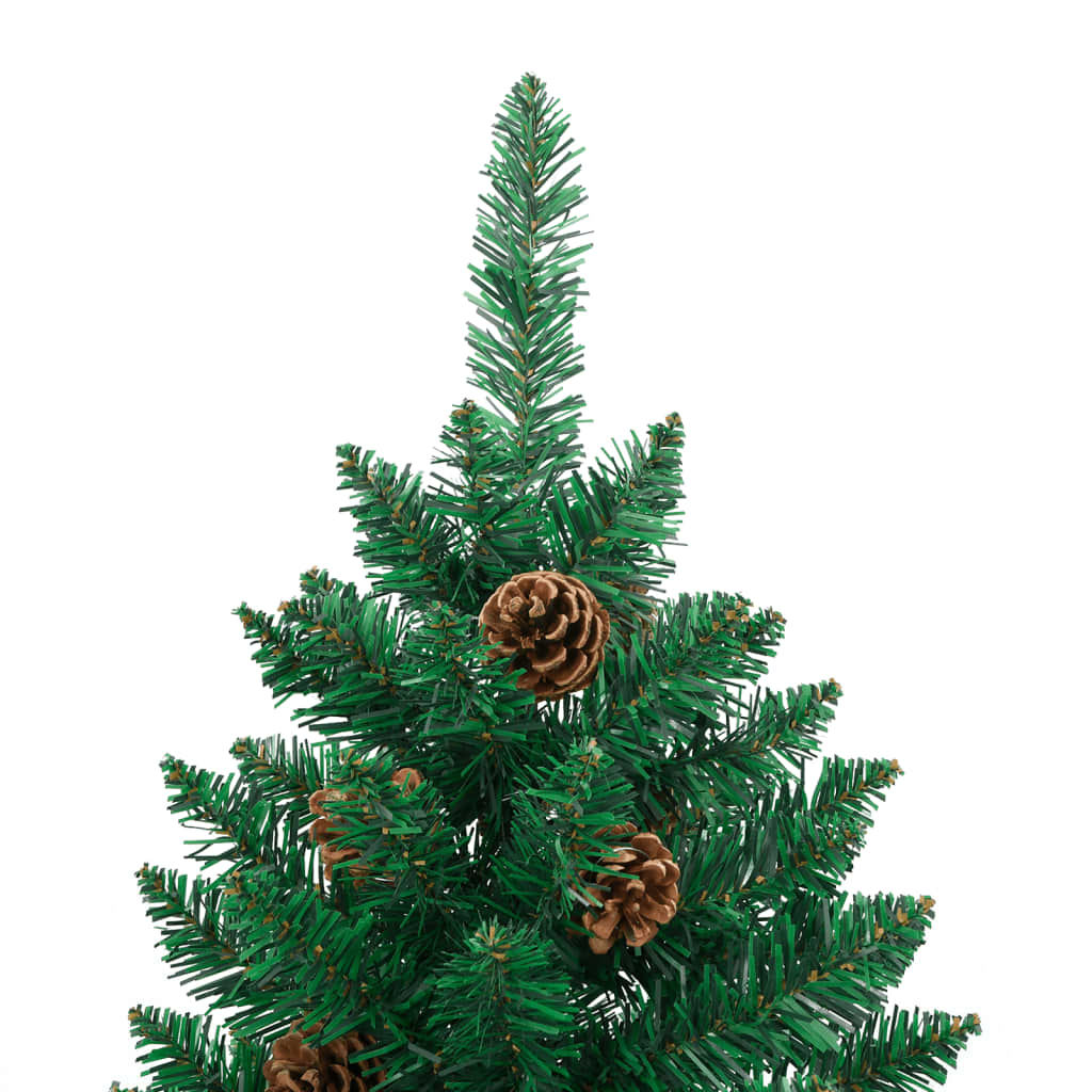 vidaXL Sapin de Noël mince avec bois véritable et cônes vert 150cm PVC