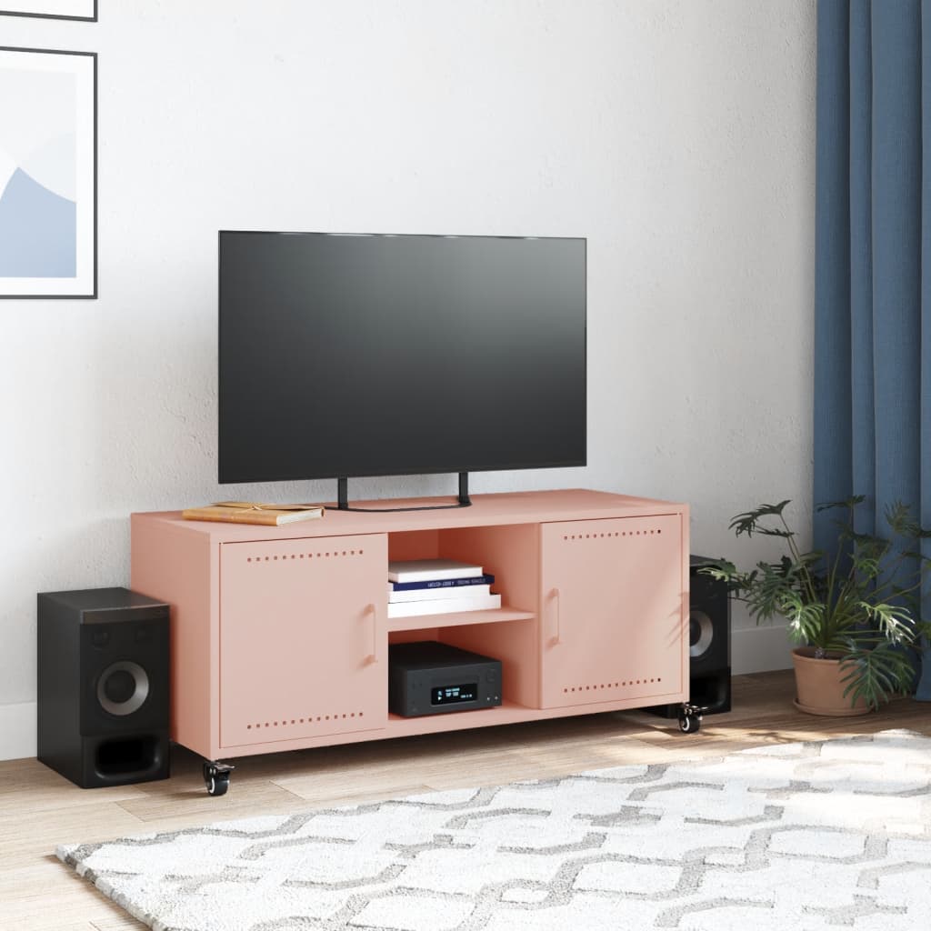 vidaXL Meuble TV rose 100,5x39x43,5 cm acier