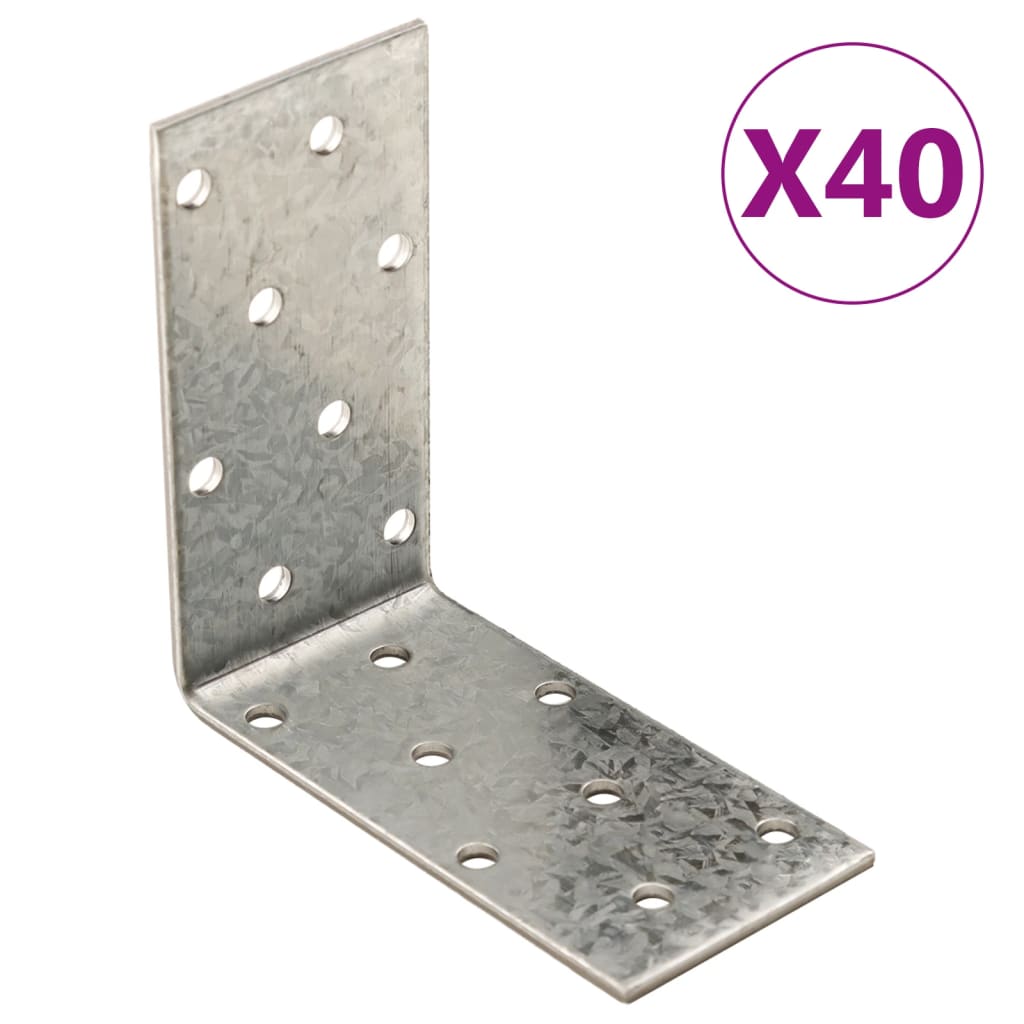 vidaXL Équerres de fixation 40 pcs 2 mm 80x40x80 mm acier galvanisé