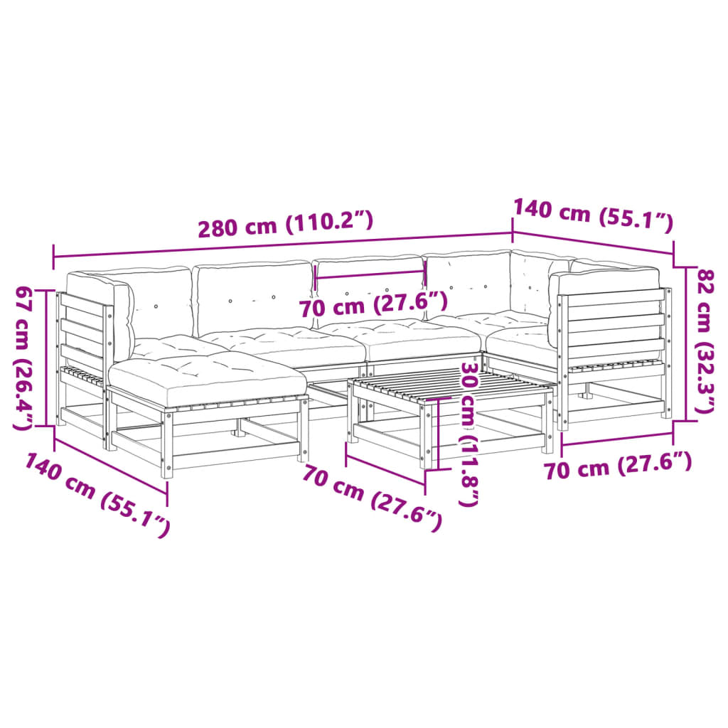 vidaXL Salon de jardin 7 pcs avec coussins bois de pin massif