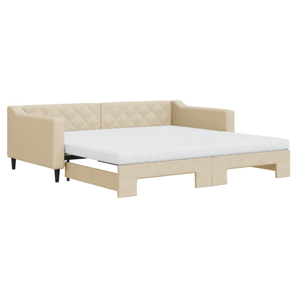 vidaXL Lit de jour avec gigogne et matelas crème 100x200 cm tissu