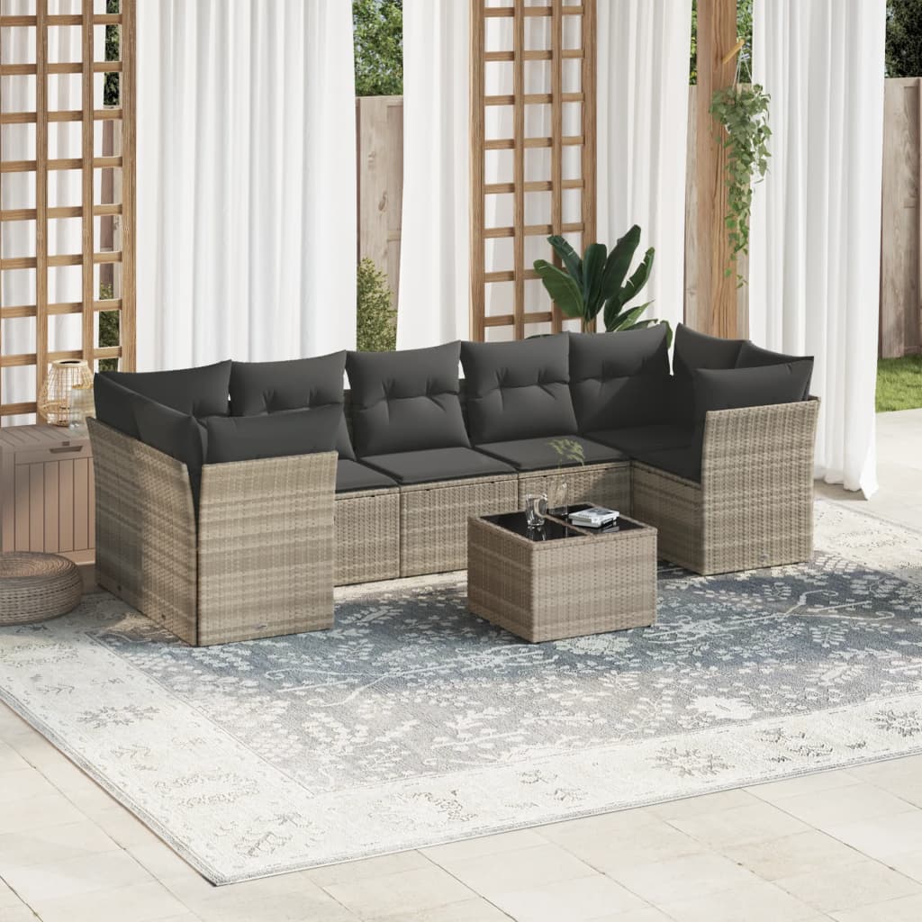 vidaXL Salon de jardin 8 pcs avec coussins gris clair résine tressée