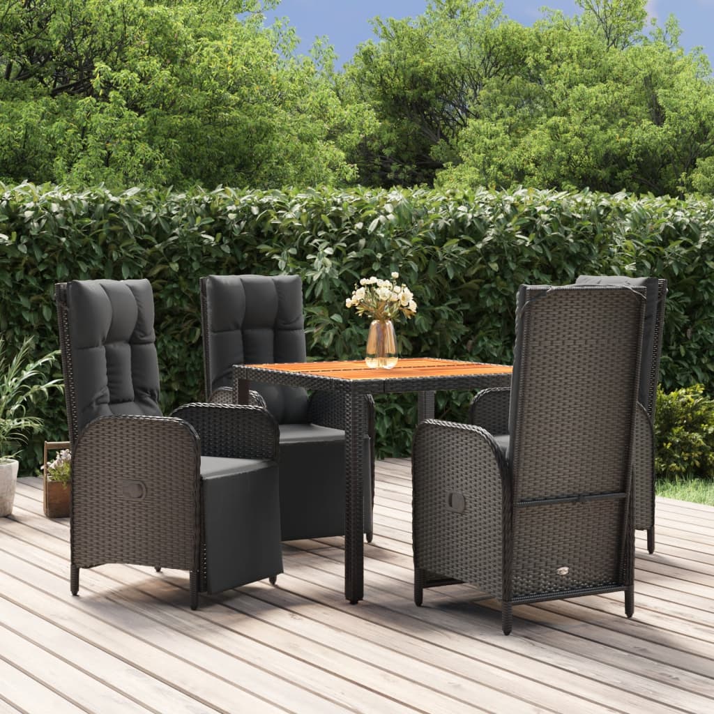 vidaXL Ensemble à manger de jardin coussins 5pcs Noir Résine tressée