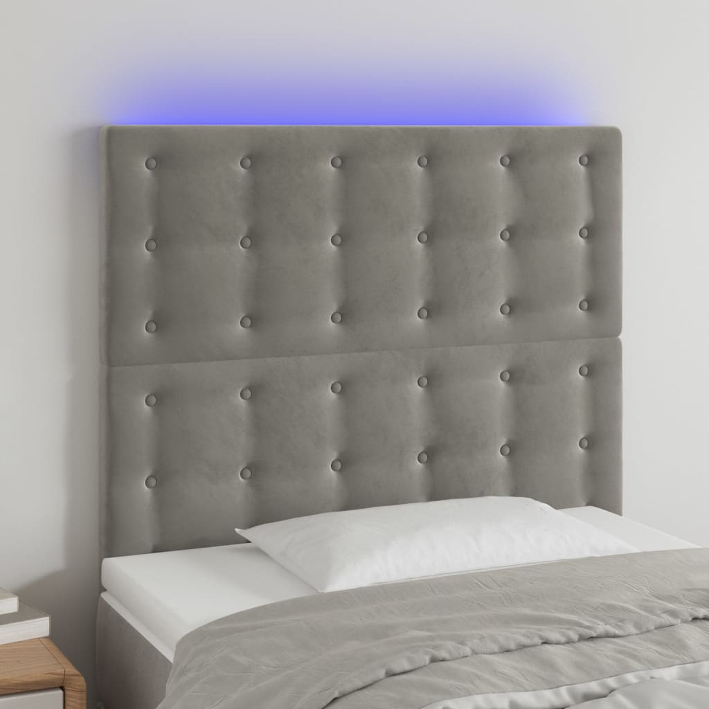 vidaXL Tête de lit à LED Gris clair 100x5x118/128 cm Velours