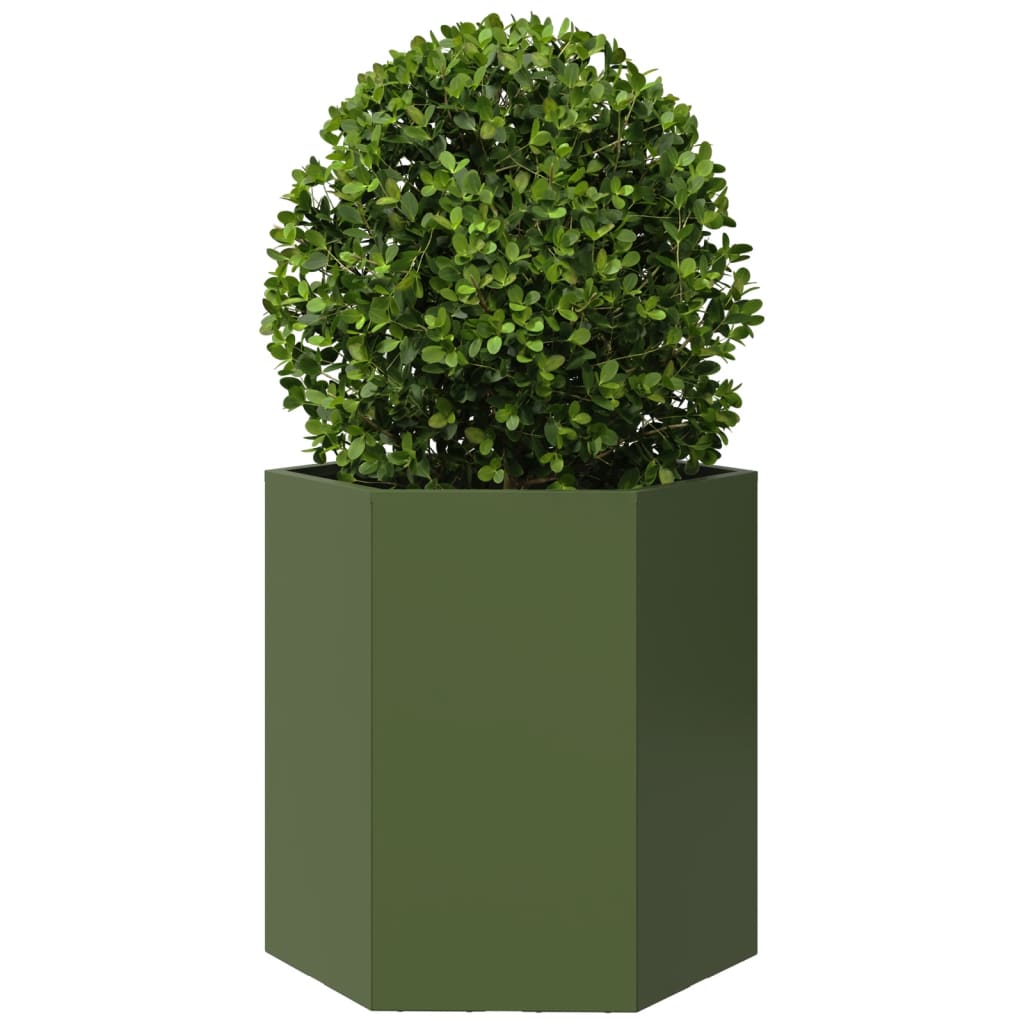 vidaXL Jardinière vert olive hexagone 46x40x45 cm acier