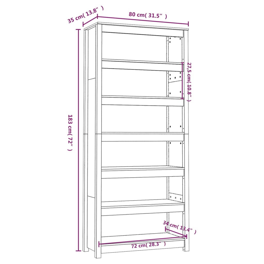 vidaXL Bibliothèque Gris 80x35x183 cm Bois de pin massif