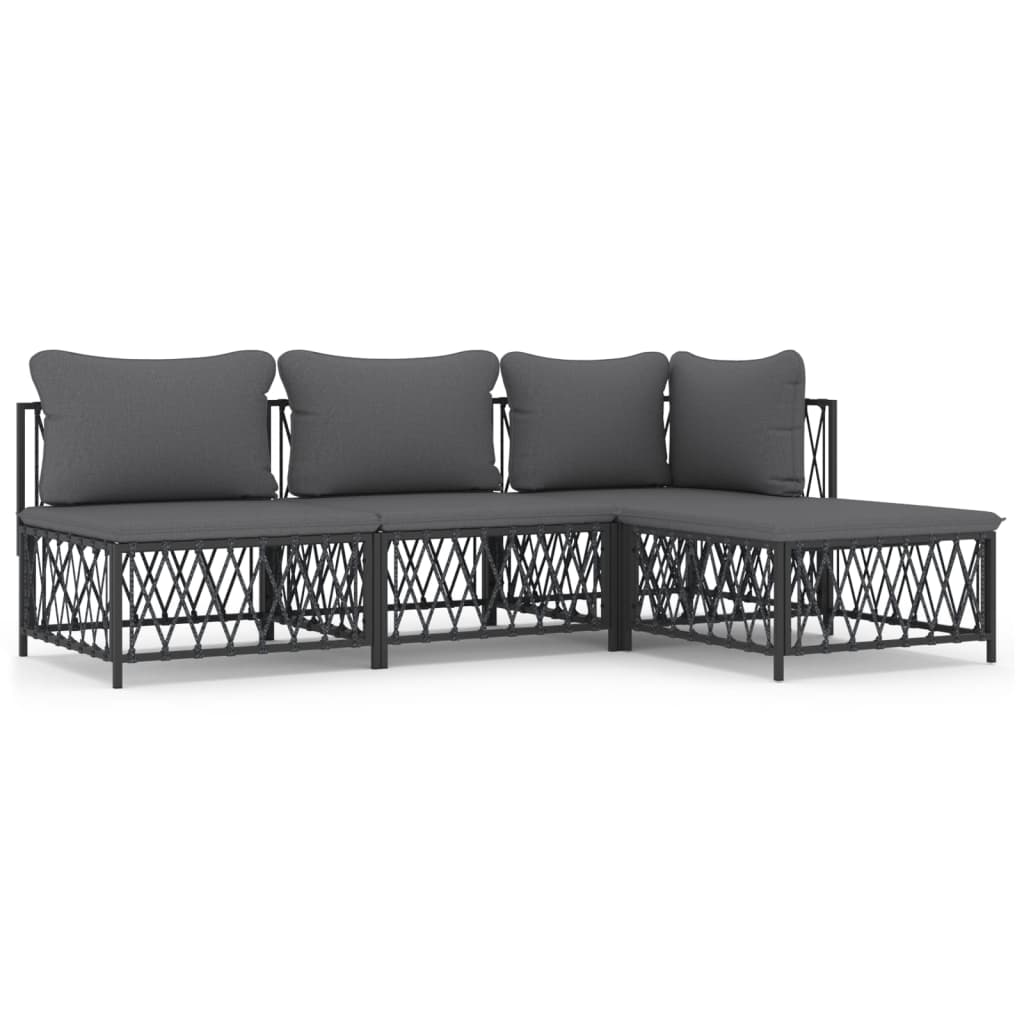 vidaXL Salon de jardin avec coussins 4 pcs anthracite acier