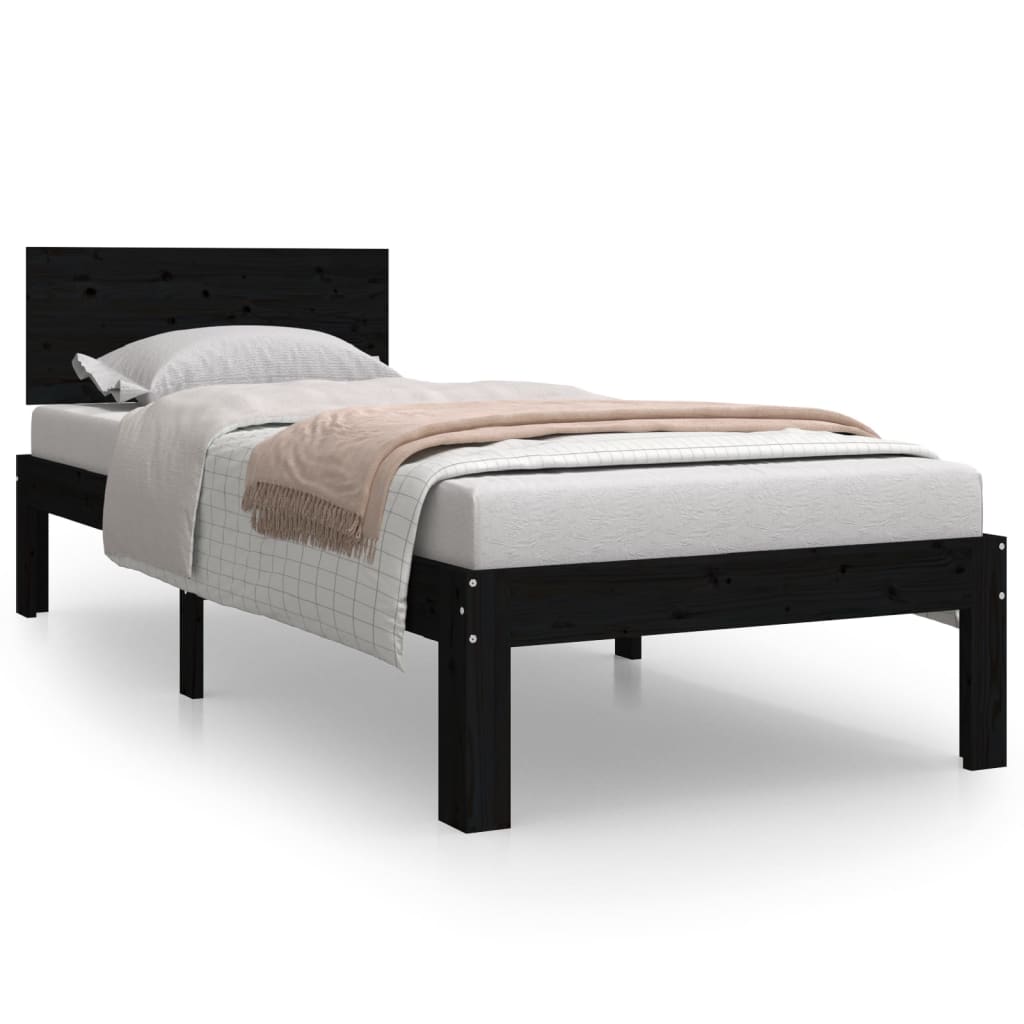 vidaXL Cadre de lit Noir Bois massif 75x190 cm Petit simple