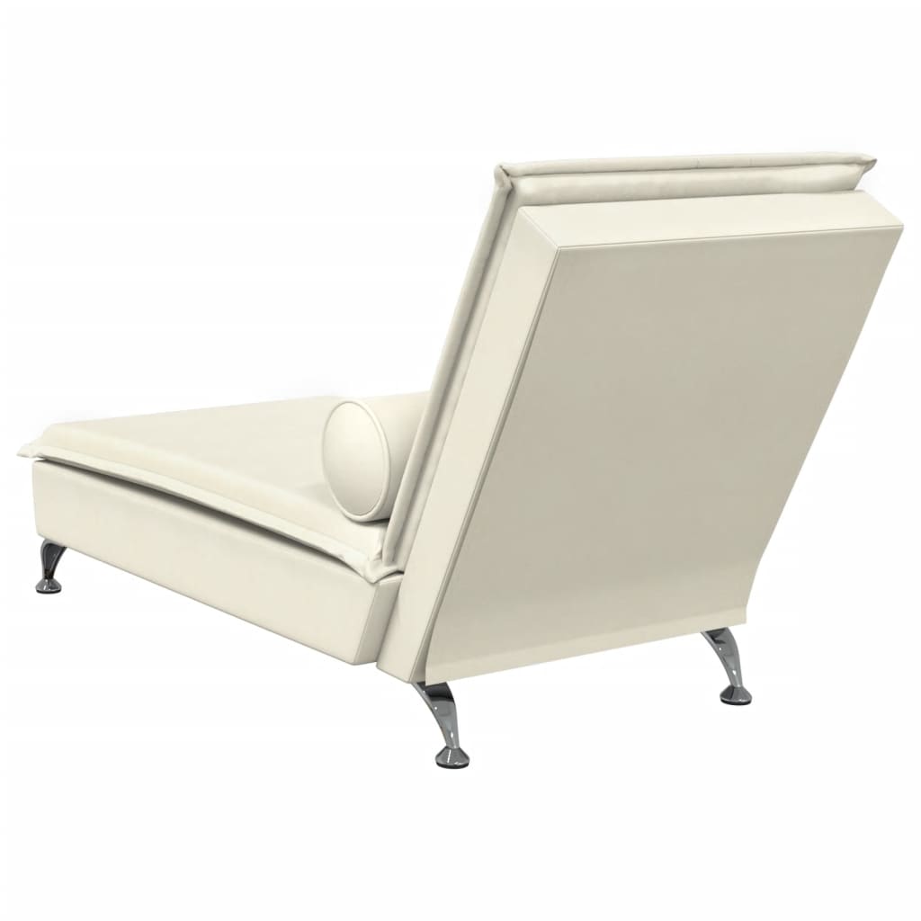 vidaXL Chaise longue de massage avec traversin crème velours