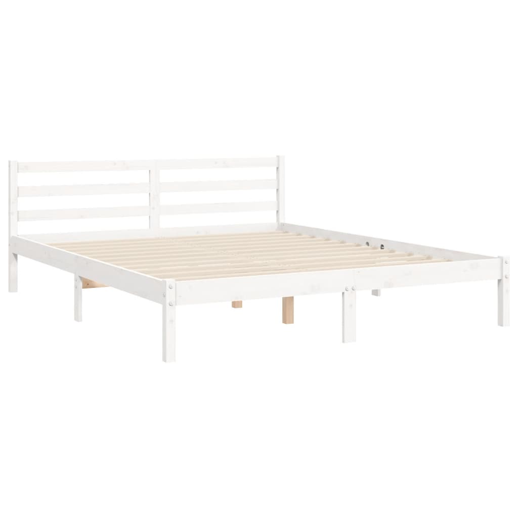 vidaXL Cadre de lit avec tête de lit blanc King Size bois massif