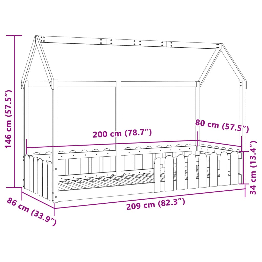 vidaXL Cadre de lit d'enfants forme de maison 80x200cm bois pin massif