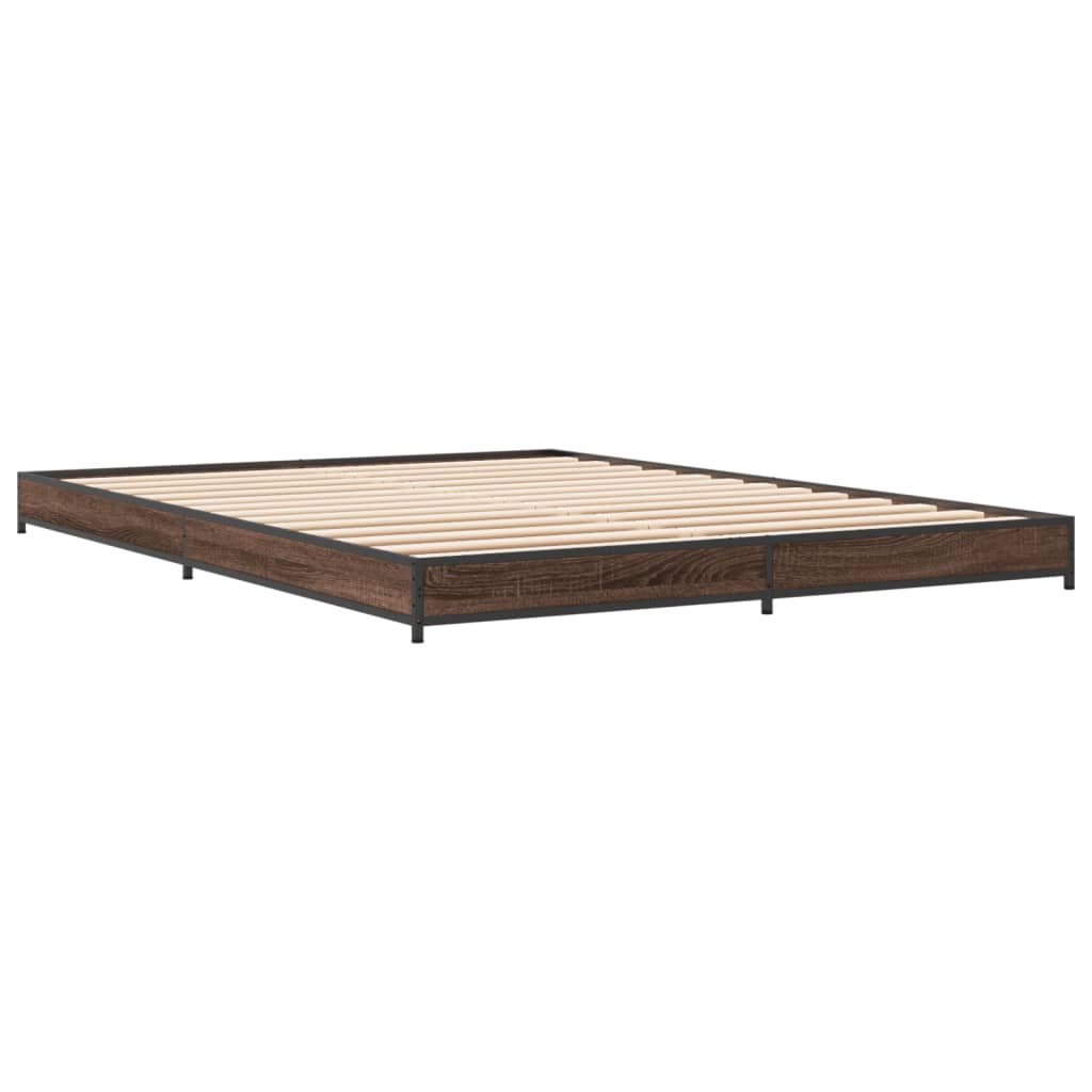 vidaXL Cadre de lit chêne marron 140x200 cm bois d'ingénierie et métal