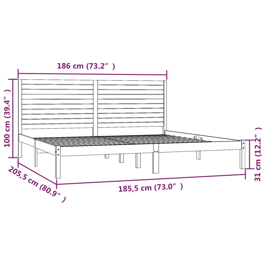 vidaXL Cadre de lit Blanc Bois massif 180x200 cm Super King