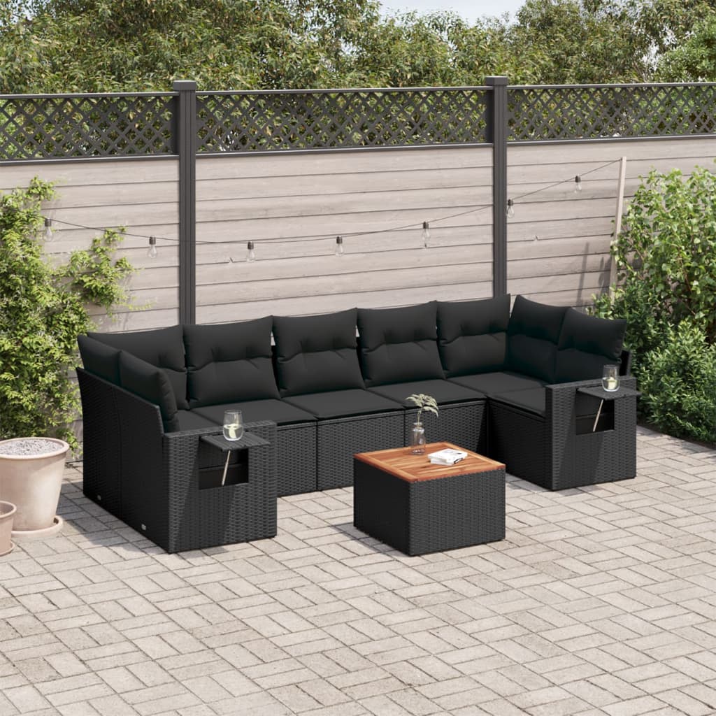 vidaXL Salon de jardin 8 pcs avec coussins noir résine tressée