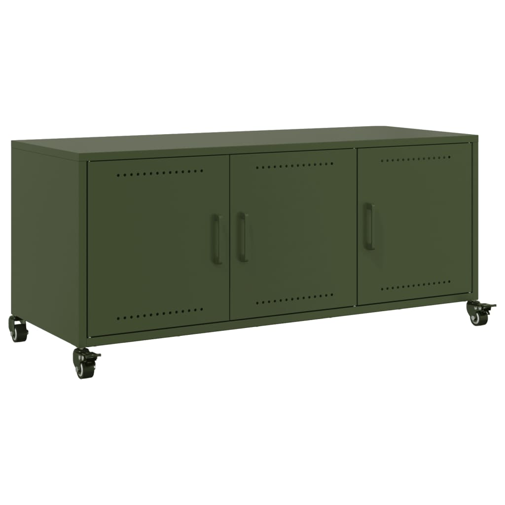 vidaXL Meuble TV vert olive 100,5x39x43,5 cm acier