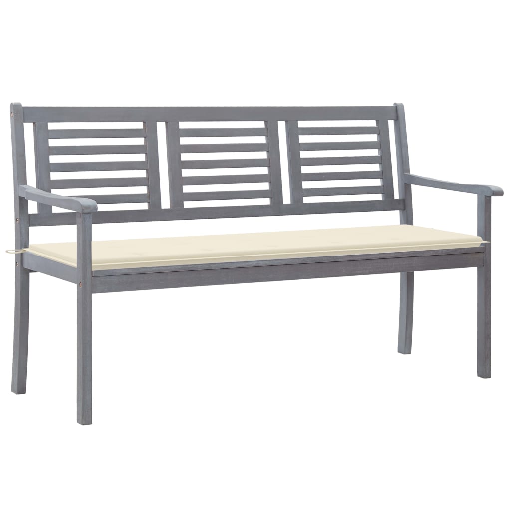 vidaXL Banc de jardin 3 places avec coussin 150 cm Gris Eucalyptus