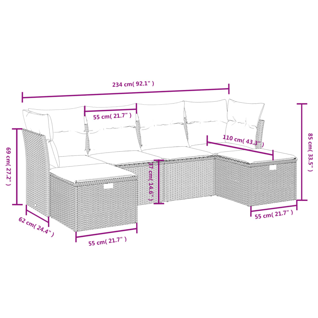 vidaXL Salon de jardin 6 pcs avec coussins noir résine tressée