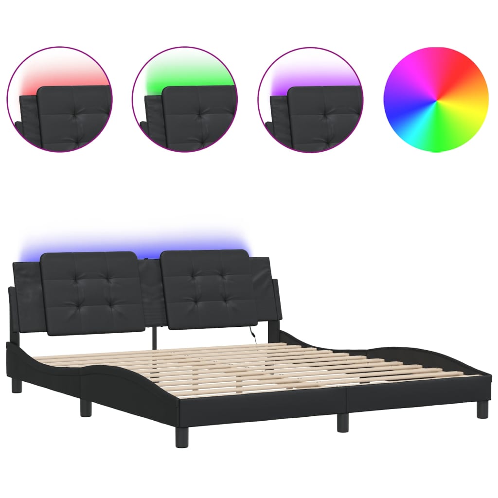 vidaXL Cadre de lit avec LED sans matelas noir 180x200 cm