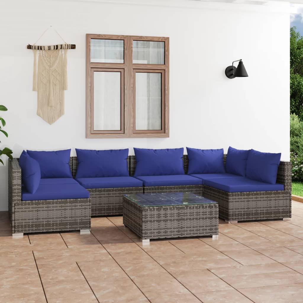 vidaXL Salon de jardin 7 pcs avec coussins résine tressée gris