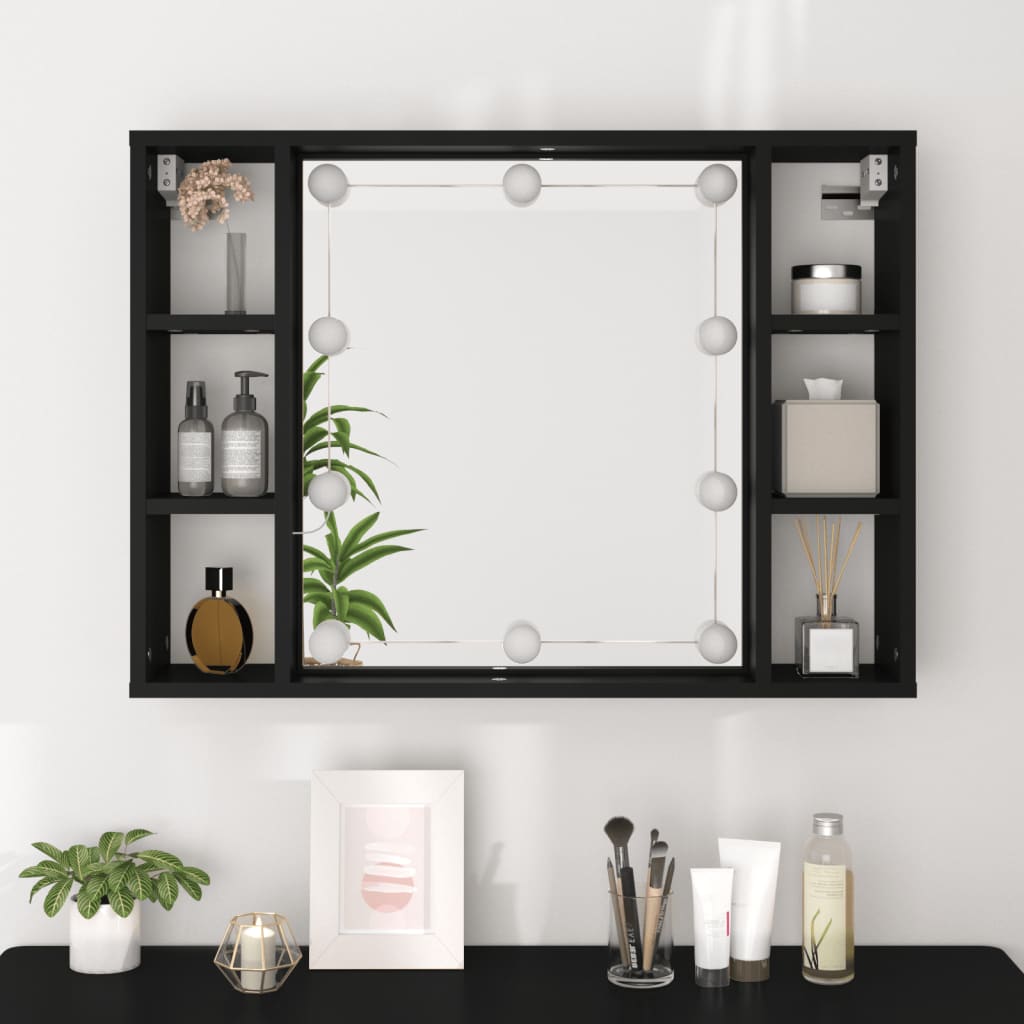 vidaXL Armoire à miroir avec LED noir 76x15x55 cm