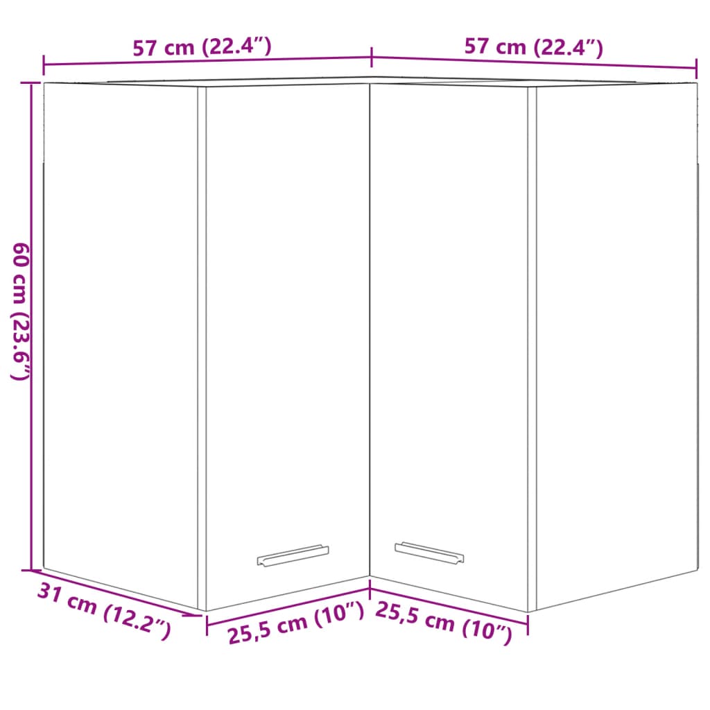 vidaXL Armoire d'angle suspendue Chêne sonoma 57x57x60 cm Aggloméré