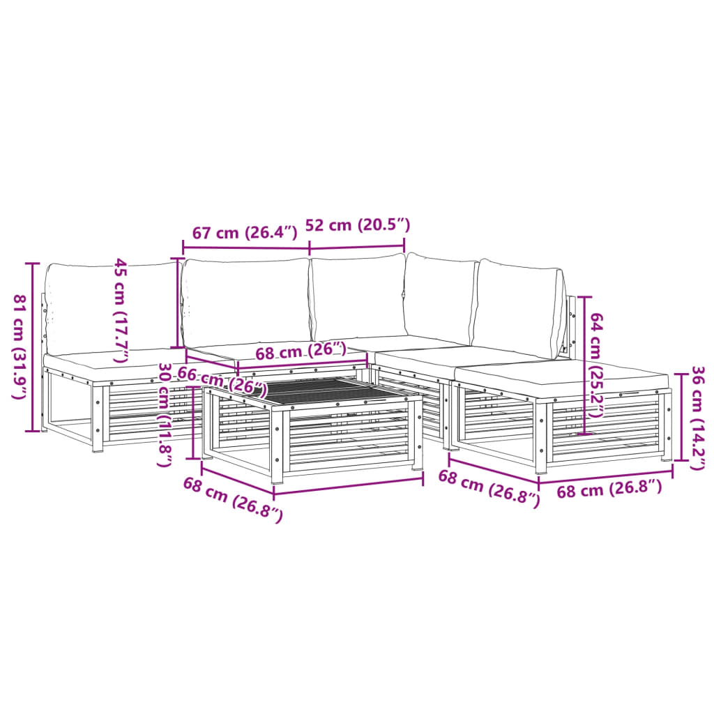 vidaXL Salon de jardin avec coussins 6 pcs bois d'acacia solide