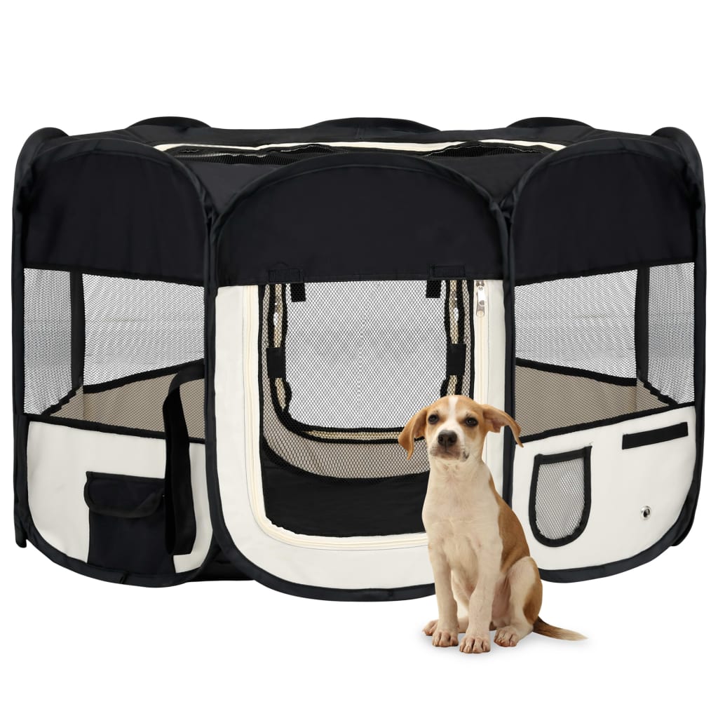 vidaXL Parc pliable pour chien avec sac de transport Noir 125x125x61cm