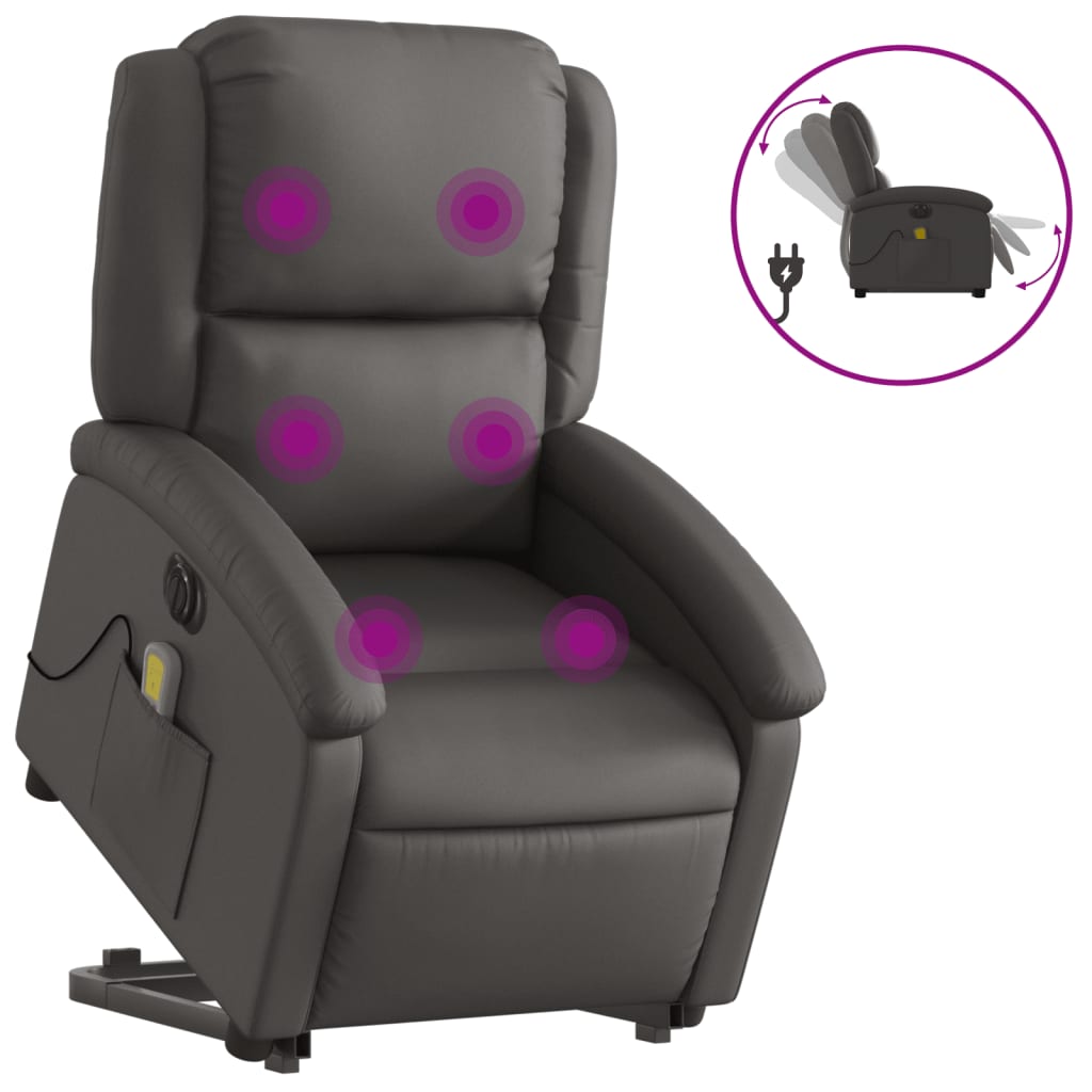 vidaXL Fauteuil inclinable de massage électrique gris cuir véritable