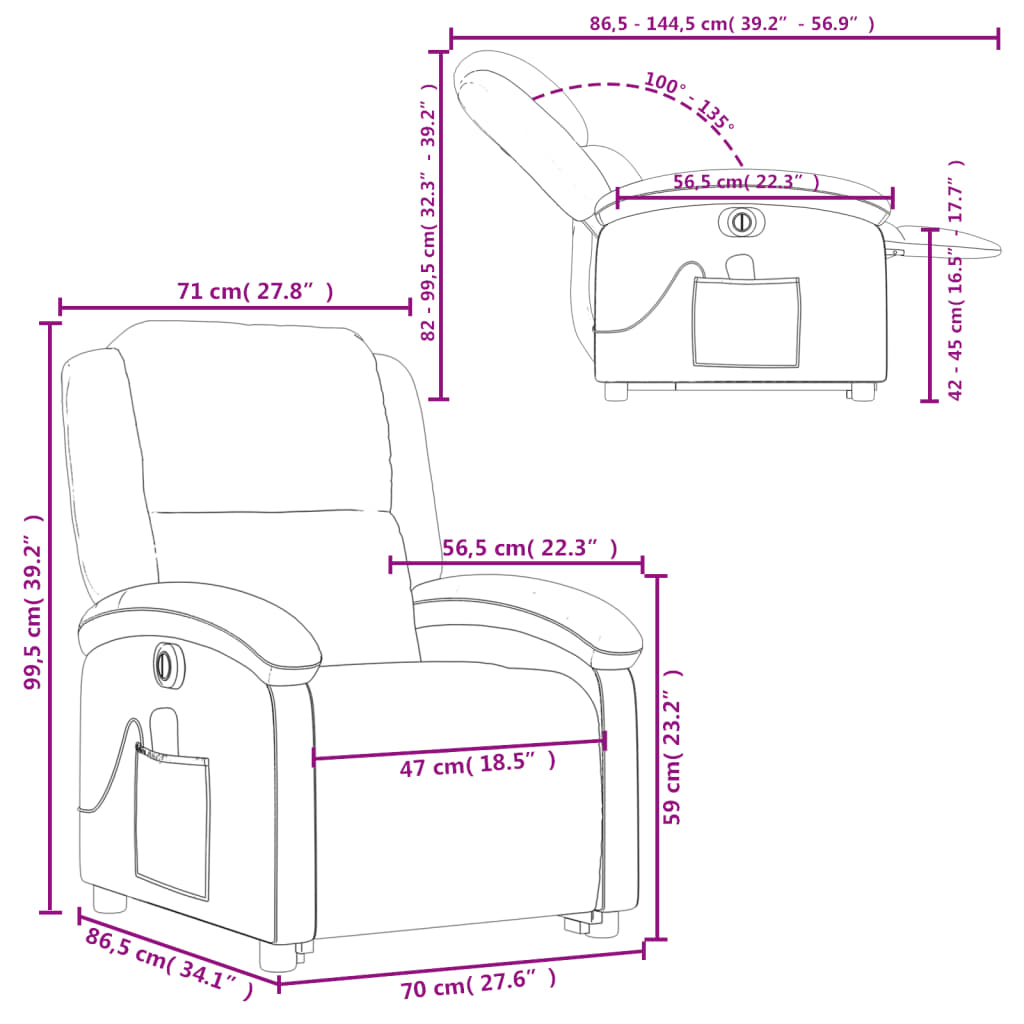 vidaXL Fauteuil inclinable de massage électrique gris cuir véritable