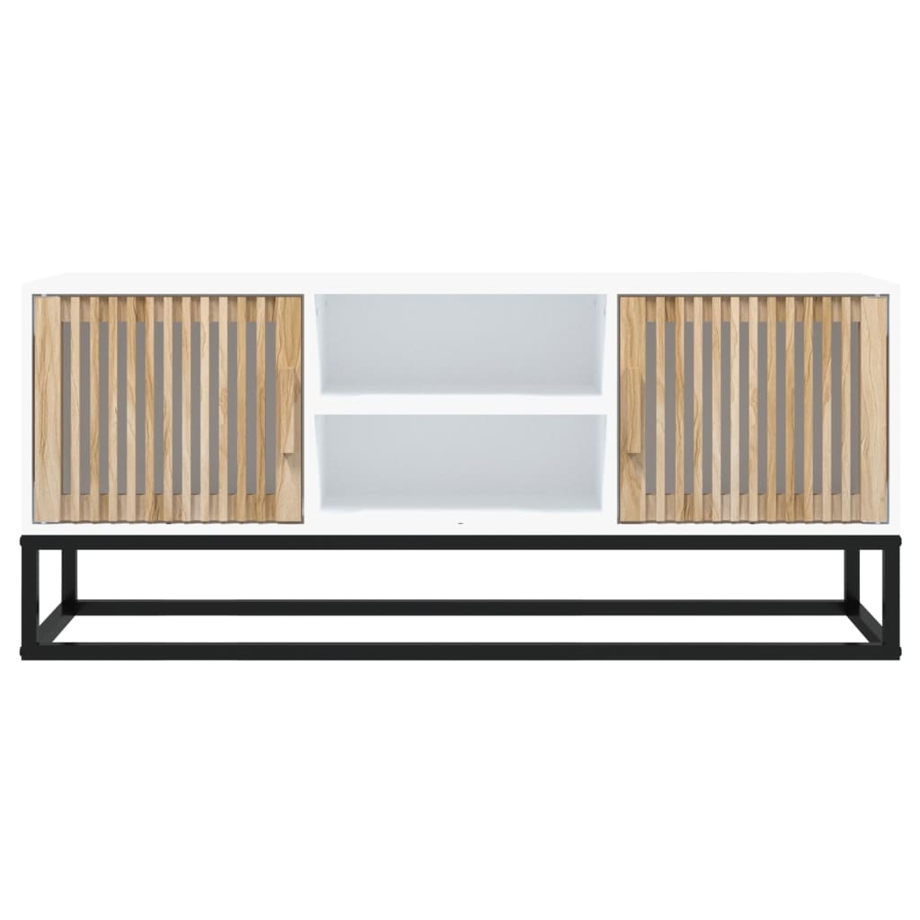 vidaXL Meuble TV blanc 105x30x45 cm bois d'ingénierie et fer