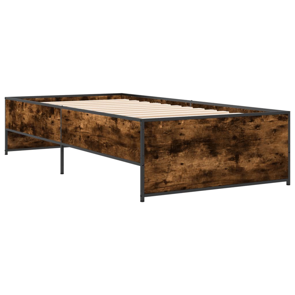 vidaXL Cadre de lit chêne fumé 100x200 cm bois d'ingénierie et métal