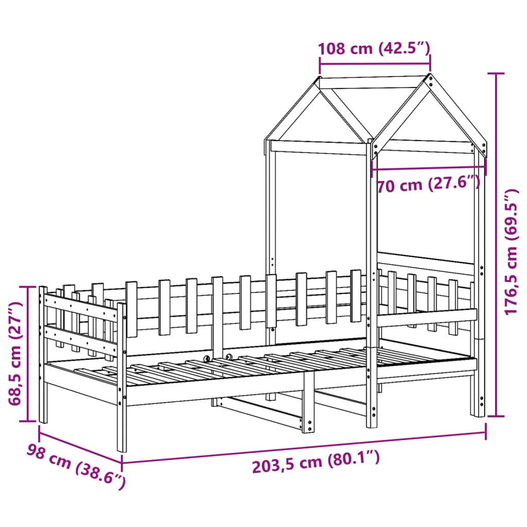 vidaXL Lit de jour avec toit sans matelas 90x200 cm bois massif