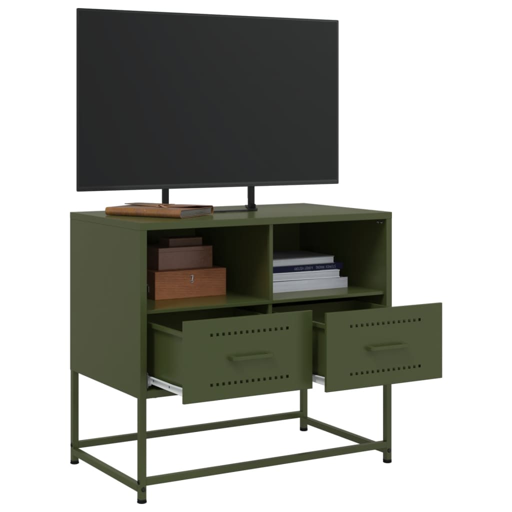 vidaXL Meuble TV vert olive 68x39x60,5 cm acier