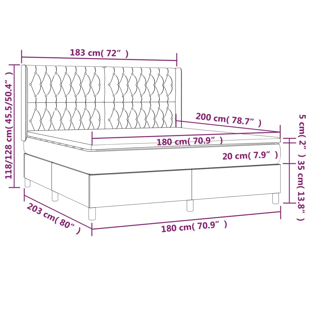 vidaXL Sommier à lattes de lit et matelas Gris clair 180x200cm Velours