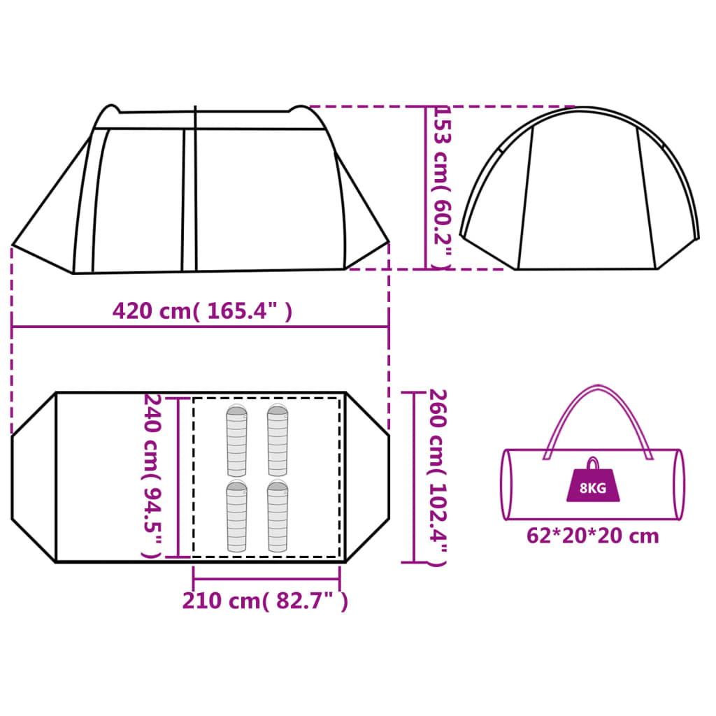 vidaXL Tente de camping tunnel 4 personnes gris et orange imperméable