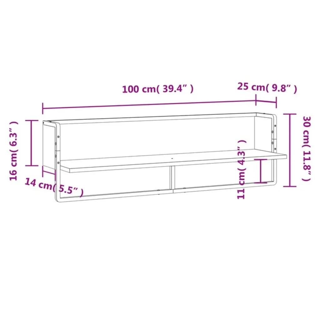 vidaXL Étagère murale avec barre chêne fumé 100x25x30 cm