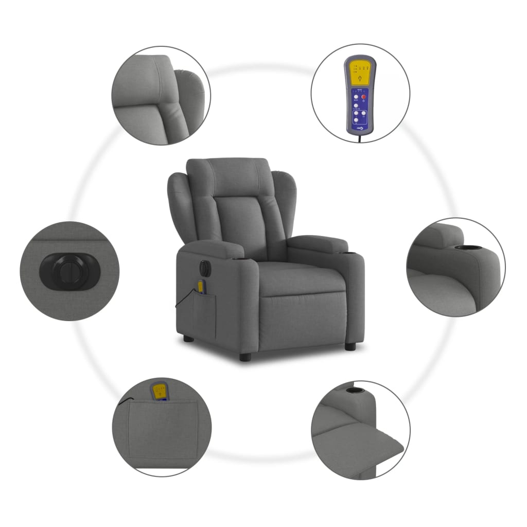 vidaXL Fauteuil inclinable de massage électrique gris foncé tissu