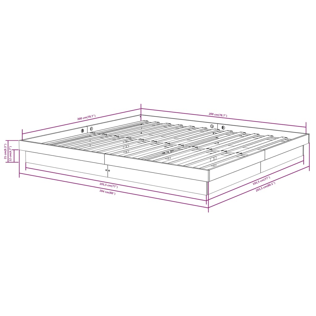 vidaXL Cadre de lit Noir Bois massif 200x200 cm