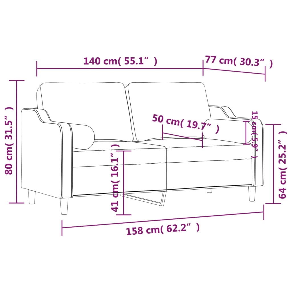 vidaXL Canapé 2 places avec oreillers décoratifs noir 140 cm tissu