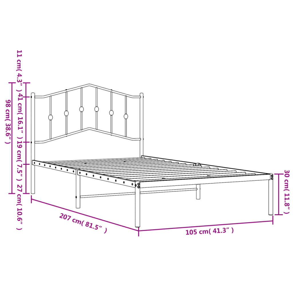 vidaXL Cadre de lit métal sans matelas et tête de lit blanc 100x200 cm