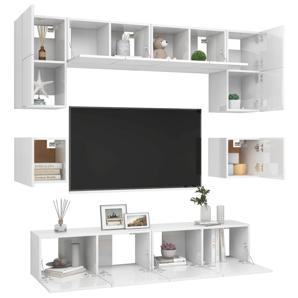 vidaXL Ensemble de meuble TV 8 pcs Blanc brillant Bois d'ingénierie