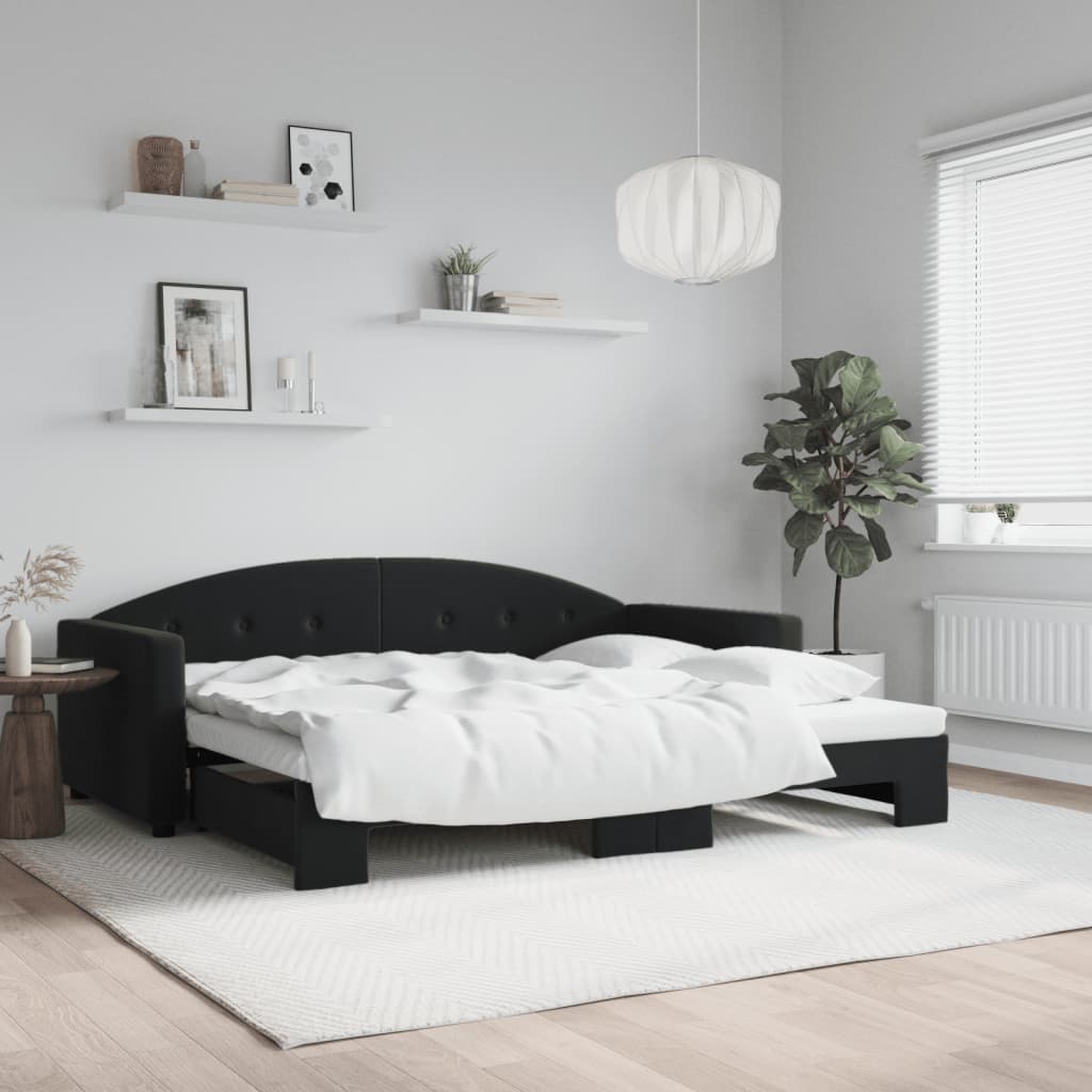 vidaXL Lit de jour avec gigogne sans matelas noir 90x200 cm