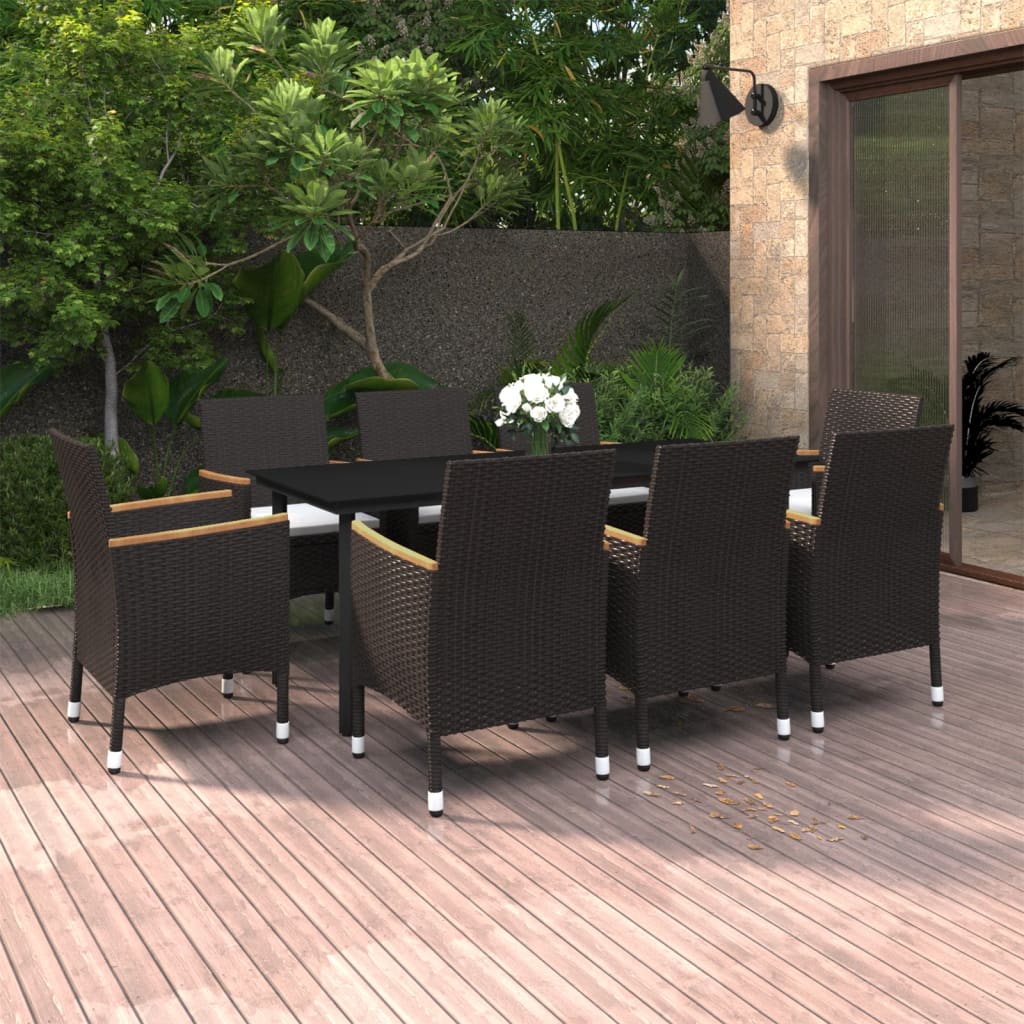 vidaXL Ensemble à manger de jardin coussins 9 pcs Résine tressée Verre