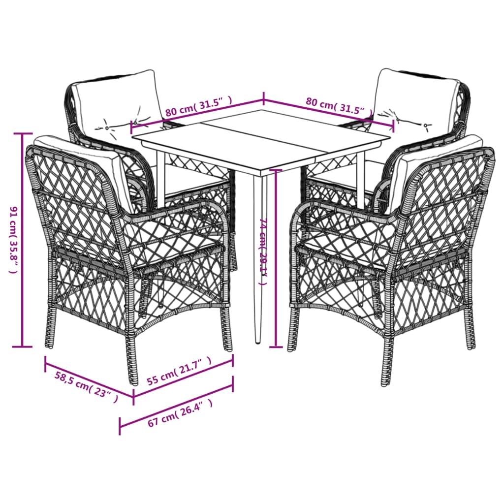 vidaXL Ensemble à manger de jardin coussins 5pcs Noir Résine tressée